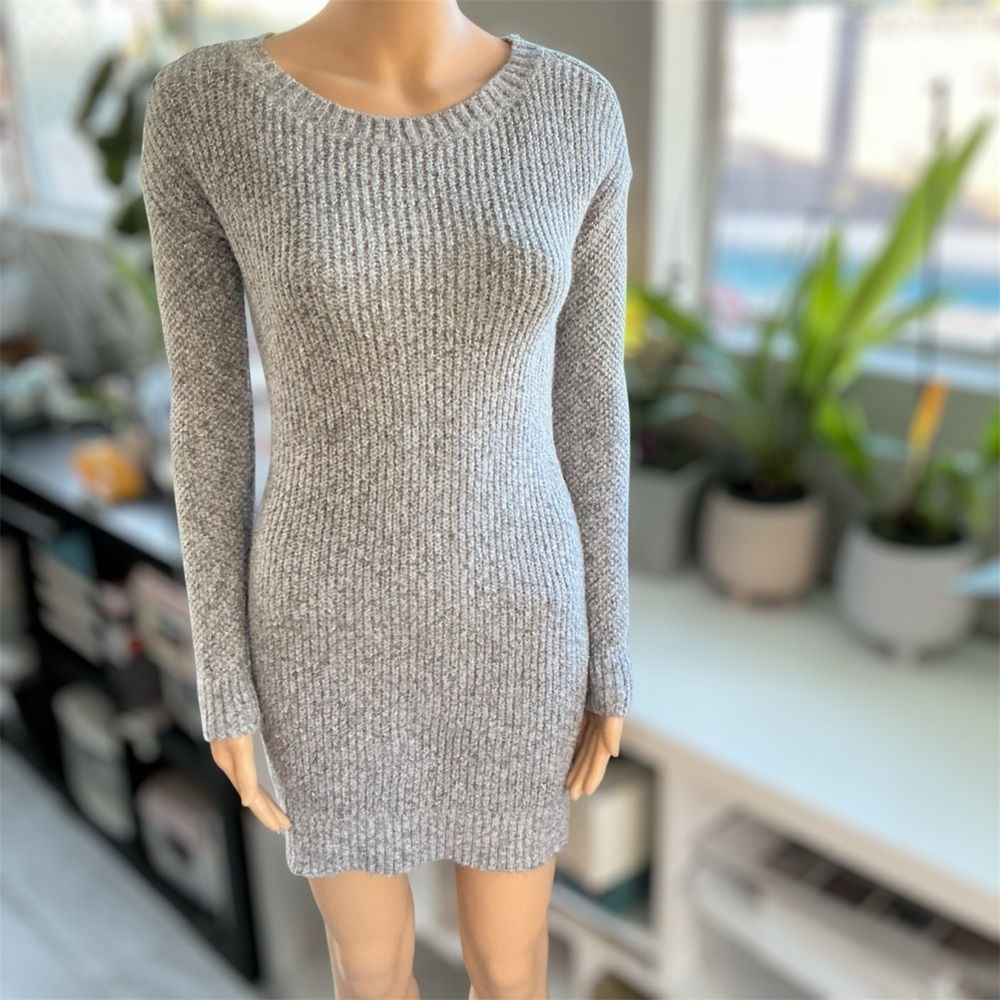 Hollister Heather Gray Ribbed Long-Sleeve Sweater Dress